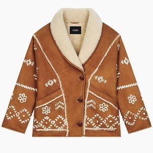 Maje Gaboul embroidered shearling coat